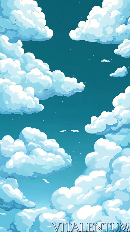 Layered cumulus cloudscape over deep teal sky. Period.