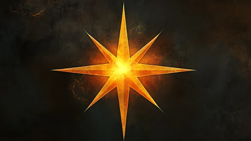 Radiant golden eight-pointed star glows over dark space