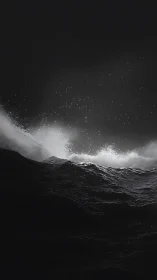 Midnight waves rising under a quiet, starless ocean sky.