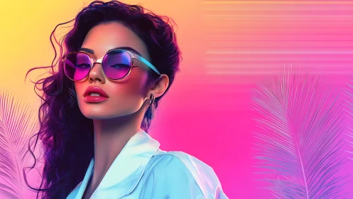 Neon-lit portrait uniting retro synthwave color and glossy glamour