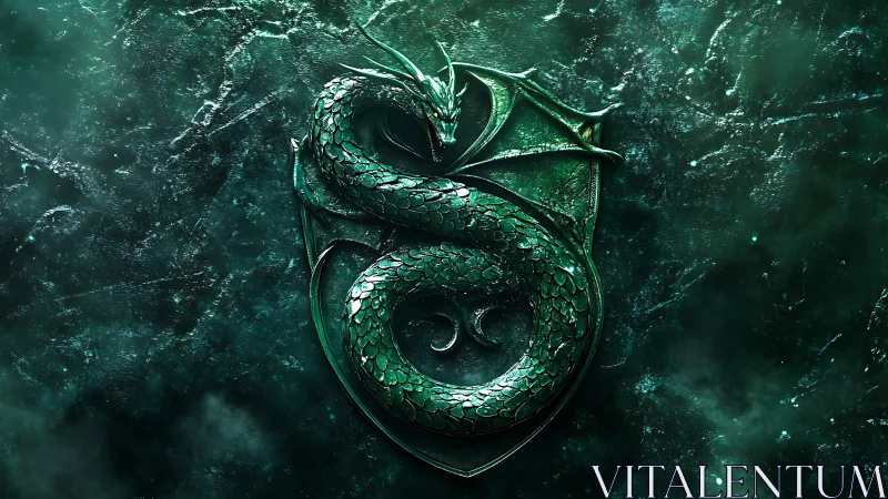 Emerald dragon crest coiled around a mysterious dark sigil.