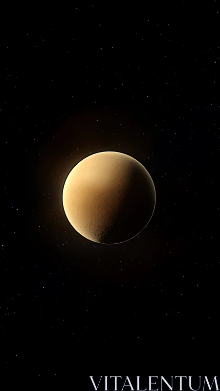 Crescent lit brown planet against deep black star field.