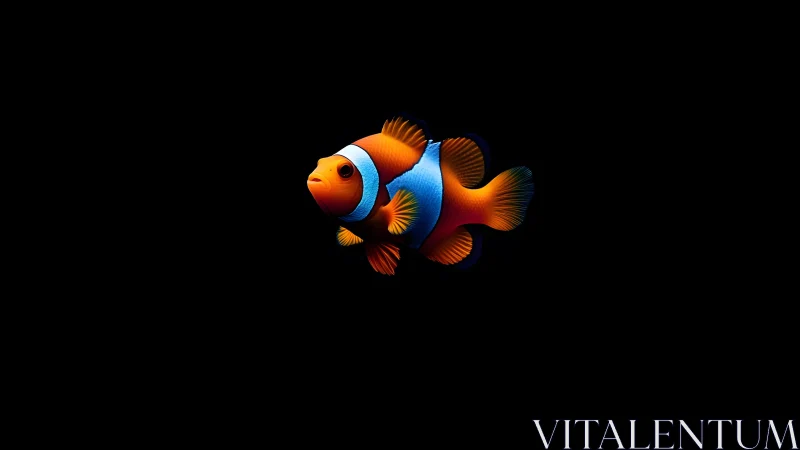 Bright orange clownfish illustration on black minimalist background.