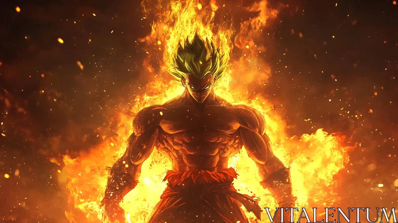 Volcanic aura warrior in high-intensity flame corona field.