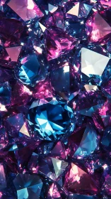 Glistening pink and blue gemstones glow in radiant harmony