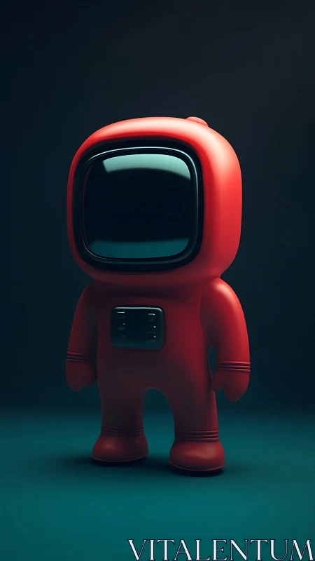 Minimal red astronaut figure in stylized 3D suit.