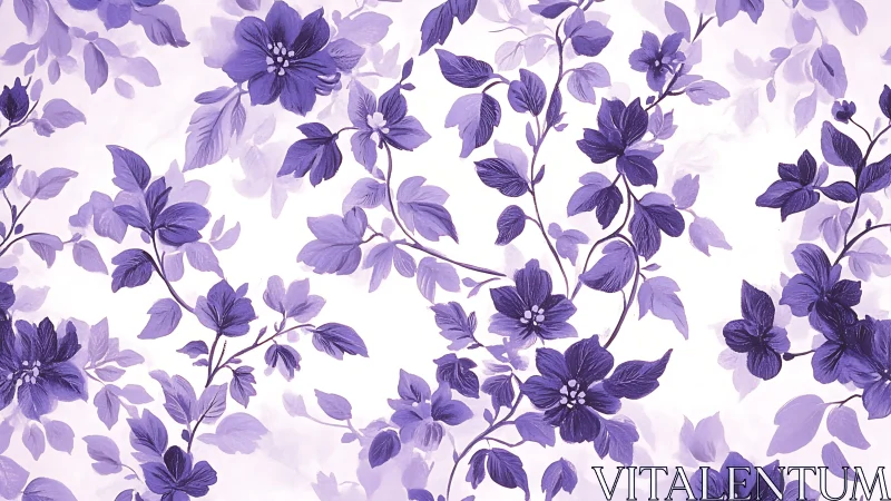Purple Floral Pattern Cascading Across Cream Canvas