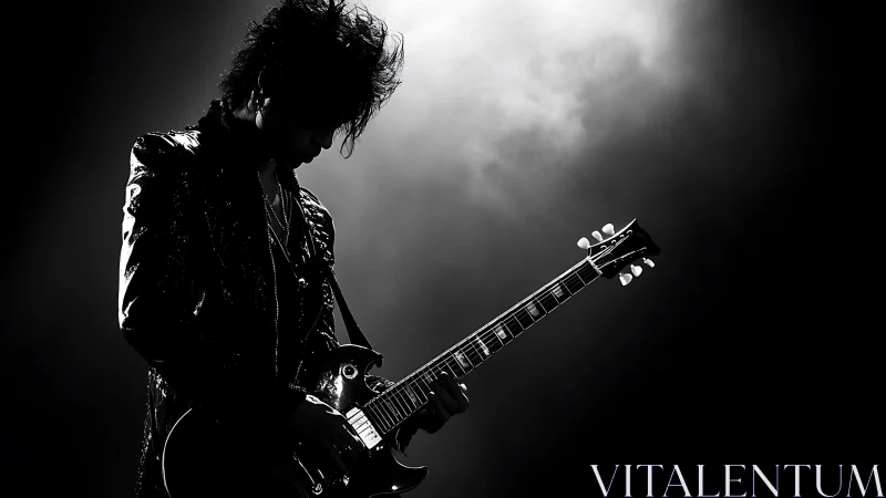 Backlit rock guitarist silhouette defines dramatic stage presence