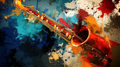 Bold saxophone floats through splashes of joyful color and sound