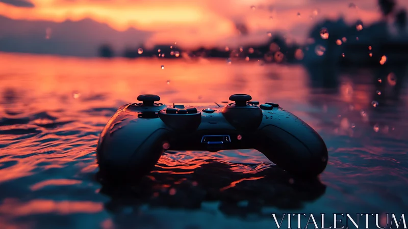 Game Controller Bathes in Fiery Sunset's Liquid Embrace