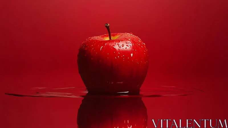 Glossy red apple rests in dramatic monochrome light