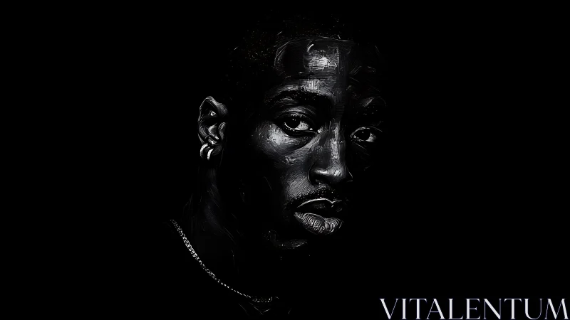 Monochrome digital portrait with high contrast chiaroscuro lighting