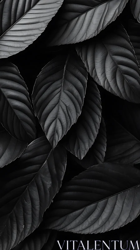 Monochrome foliage forms a dark, sculptural leaf tapestry.