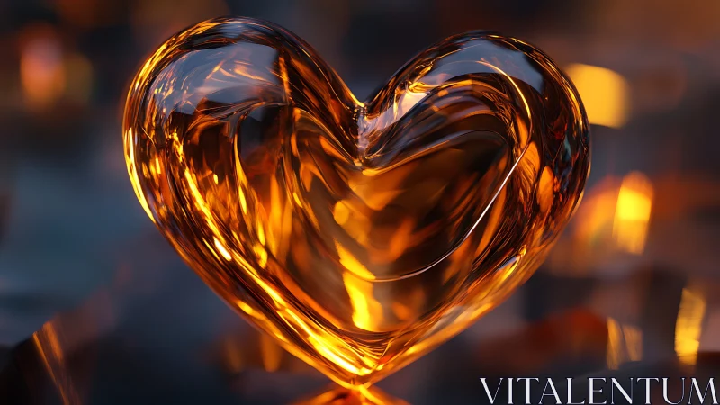 Translucent Amber Heart Form with Refractive Light Transmission