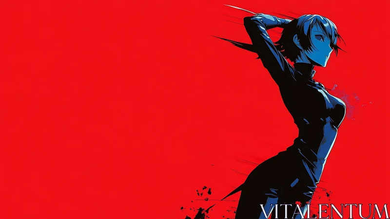 Stoic blue warrior cuts a silhouette against burning red.