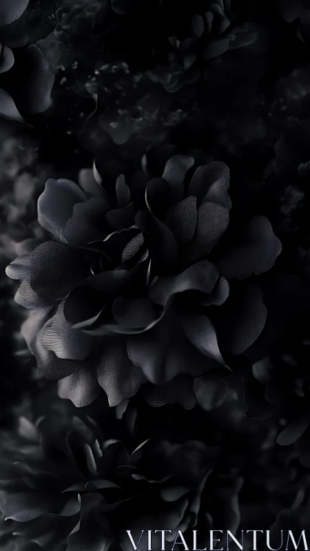 Textured Dark Floral Composition Displaying Layered Petals with Dimensional Lighting