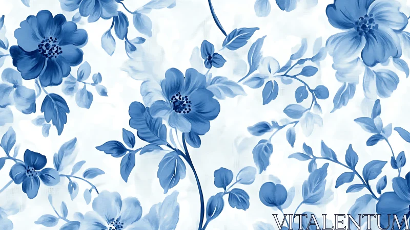 Blue Floral Cascade: Watercolor Botanical Pattern.