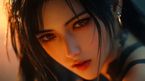 Soft sunset glow around a thoughtful anime heroine&rsquo;s gaze.