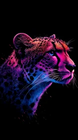 Neon Leopard: Chromatic Digital Portrait Against Black.