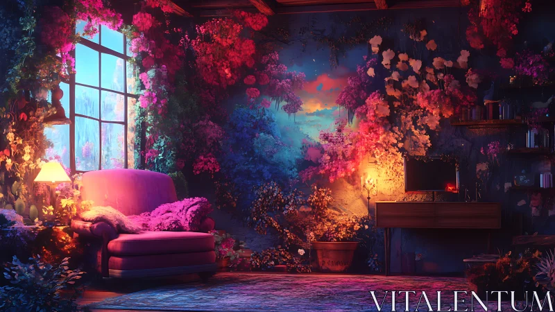 Dreamlike floral interior renders surreal chromatic lightscape