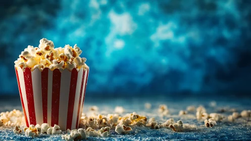 Striped popcorn tub anchors cinematic snack still life
