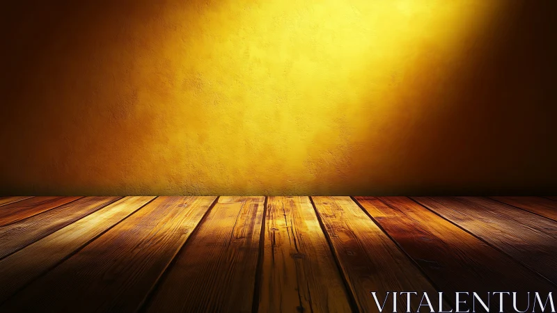 Warm spotlight on rustic wooden floor against textured wall