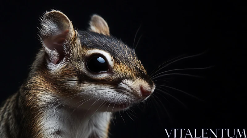 Side profile close-up of small rodent against black background.