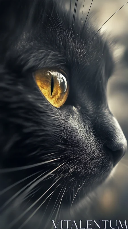 Black Cat with Golden Eyes. Intense Feline Portrait.