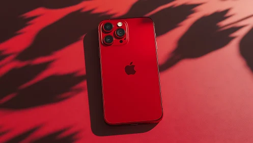 Red iPhone 12 Pro with Quad Camera Setup on Colored Background
