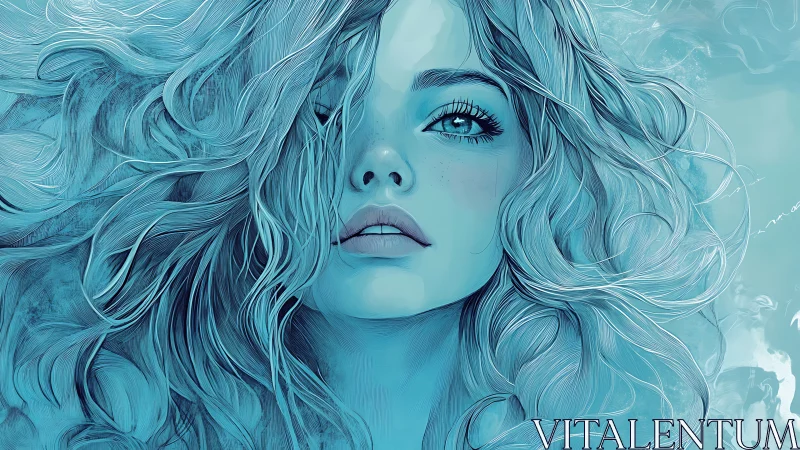 Ethereal blue portrait captures a dreamy, oceanic reverie