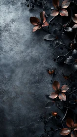 Copper and Black Flowers on Dark Textured Surface