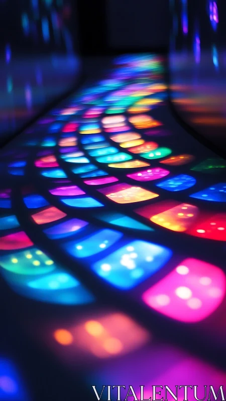 Curved LED light path with multicolor bokeh diffusion glow
