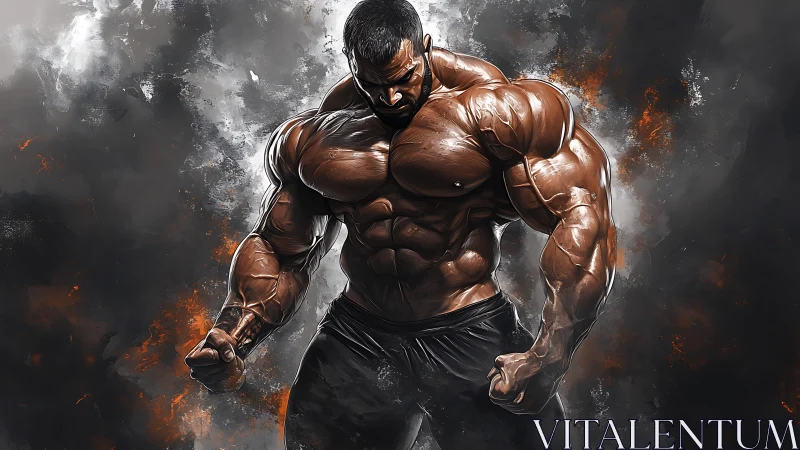 Hyper-real muscular figure rendered in dramatic digital chiaroscuro