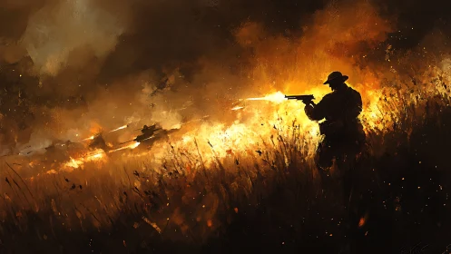 Firefighters Battle Intense Wildfire at Night.