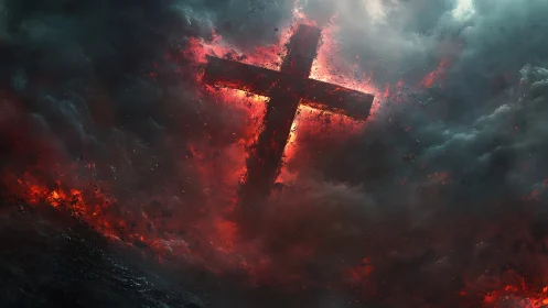 Luminous cruciform rift in turbulent apocalyptic stormfield