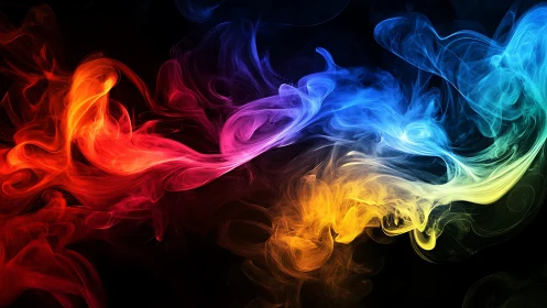 Colorful swirling smoke dance in a cozy night sky.