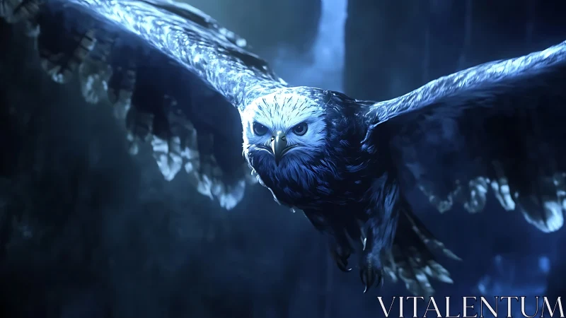 Majestic eagle in flight at night, detailed digital fantasy art.