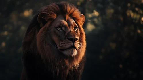 Golden dusk lion watching the quiet savanna breathe.