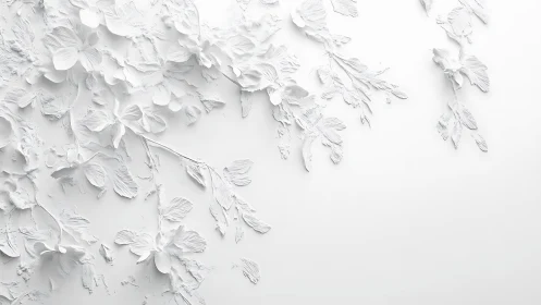 White sculpted floral relief casts soft shadows on wall