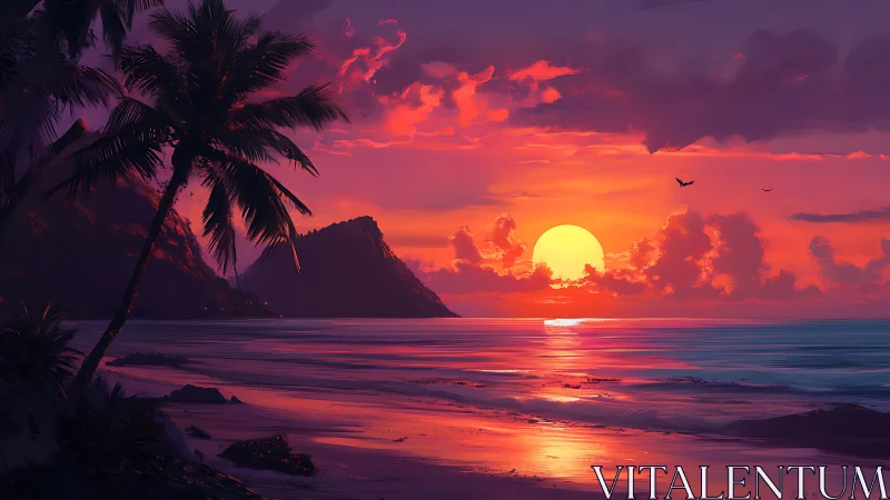 Vibrant tropical seascape renders a saturated cinematic sunset