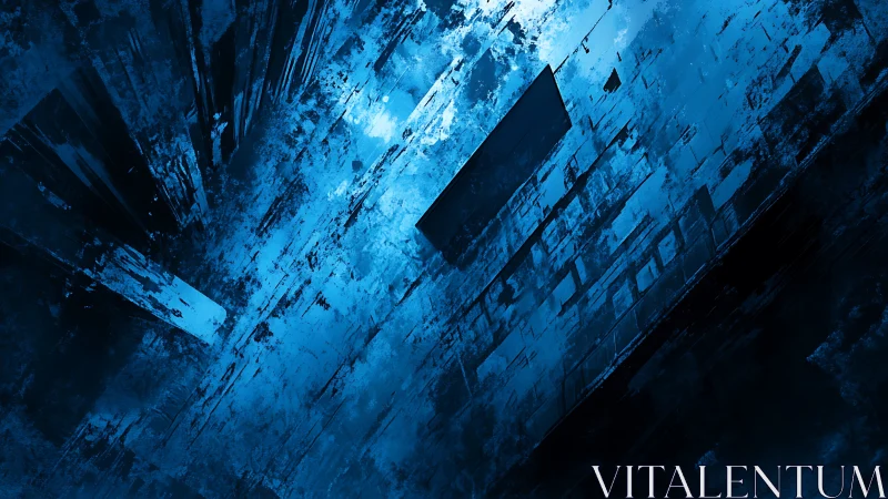 Angled blue digital structure suggests fractured urban plane