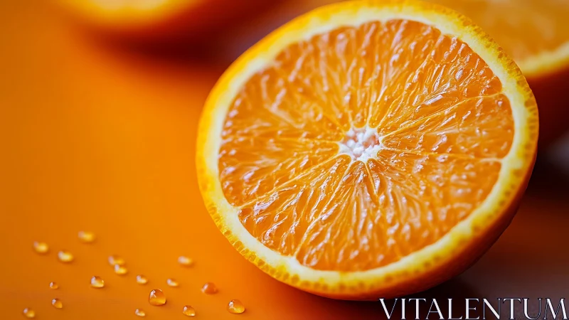 Juicy orange halves on rich monochrome backdrop.