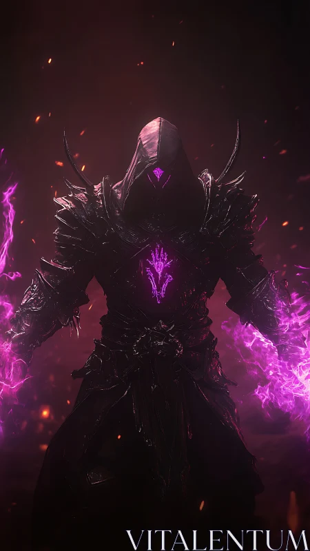 Hooded voidcaster sculpts violetted lightning from shadow