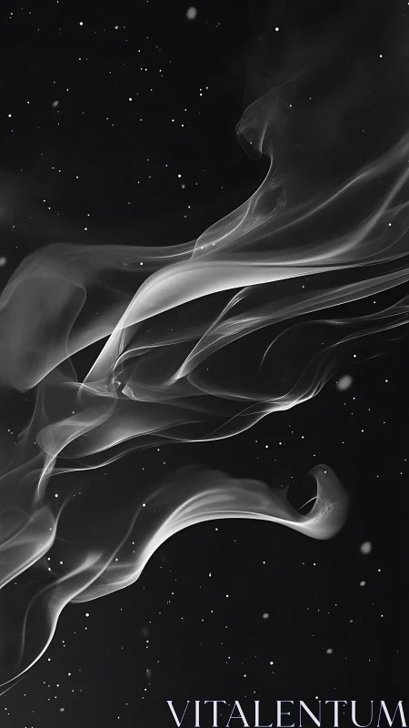 Abstract smoke ribbon over starry black background.