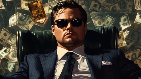 Power broker reclines amid cascading dollar wealth storm.