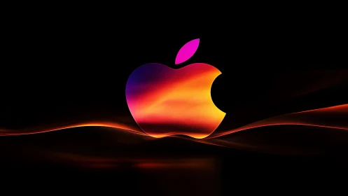Gradient-illuminated apple silhouette with neon wave refractions