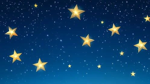 Golden stars glow across deep midnight blue sky.