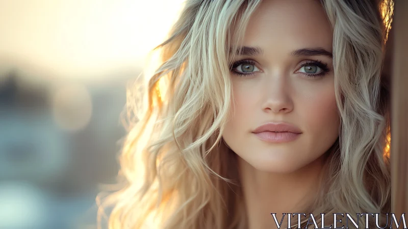 Sunlit blonde portrait with shallow depth of field focus.