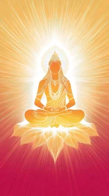 Radiant meditative figure glows above luminous lotus bloom
