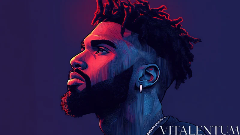 Profile portrait shows stylized man under neon side lighting